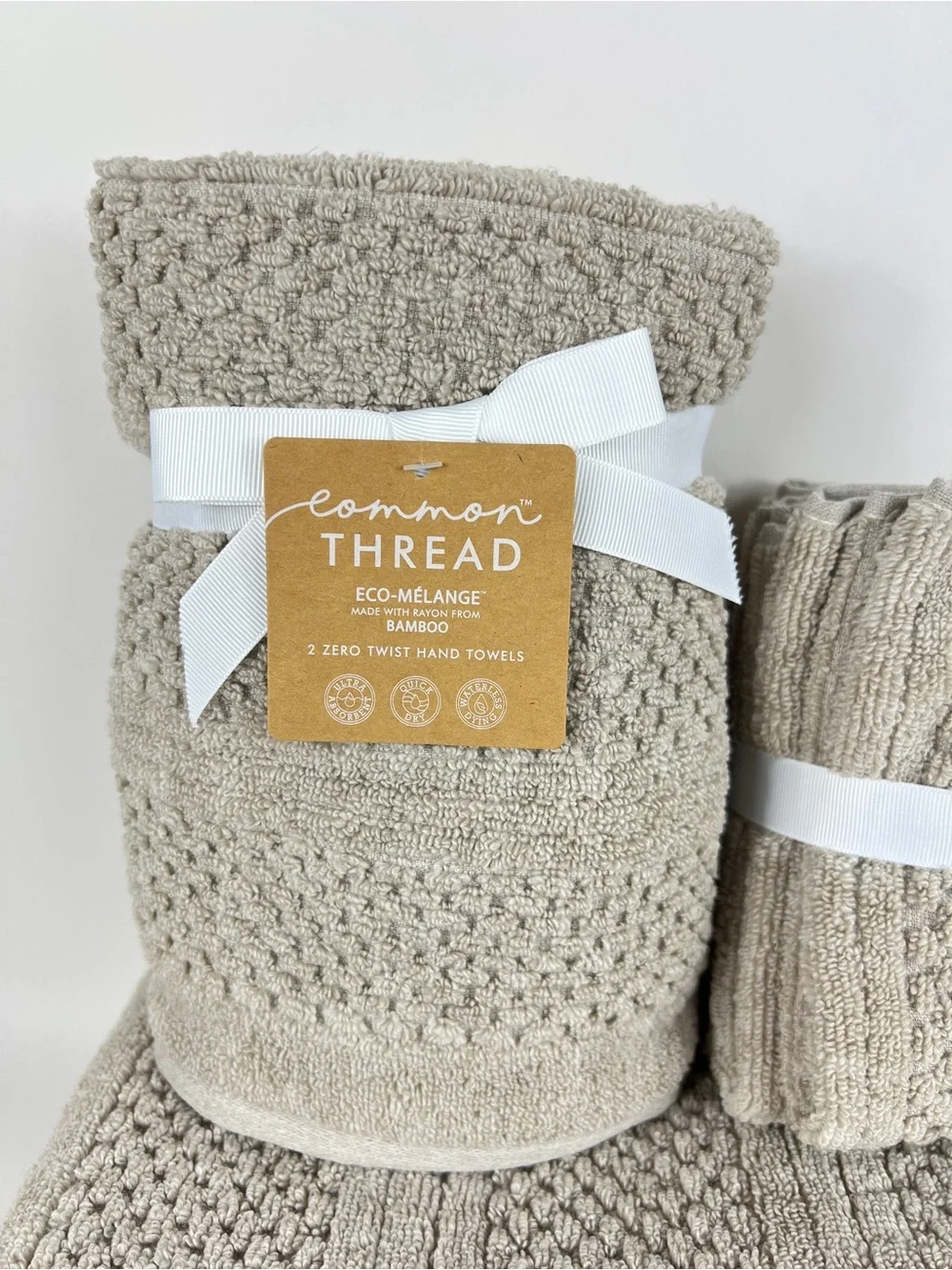 Common Thread Bath Towel Set Bamboo Eco Melange Tan Zero Twist Cotton 9 Pc NEW